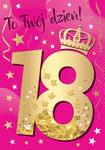 Karnet confetti 18-te urodziny różowe z koroną KNF-032