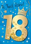 Karnet confetti 18-te urodziny niebieskie z koroną KNF-033