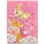 Karnet B6 1 urodziny, roczek z cekinami, żyrafa, Gold TG03