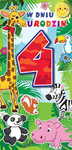Karnet DL 4 urodziny brokat zwierzaki
