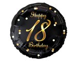 Balon foliowy Happy 18 Birthday, czarny, nadruk złoty, 18"
