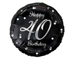 Balon foliowy Happy 40 Birthday, czarny, nadruk srebrny, 18"