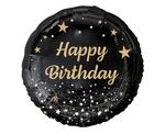 Balon foliowy Happy Birthday, czarny, 18"