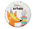 Balon foliowy Lisek z tortem Happy birthday 18"