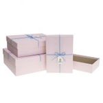 Zestaw pudełek prostokąt różowy wieczko różowe niebieska wstążka (3szt)

