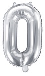 Balon foliowy Cyfra "0", 35cm, srebrny