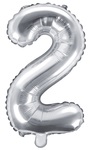 Balon foliowy Cyfra "2", 35cm, srebrny