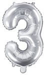 Balon foliowy Cyfra "3", 35cm, srebrny