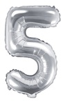 Balon foliowy Cyfra "5", 35cm, srebrny