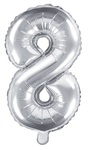 Balon foliowy Cyfra "8", 35cm, srebrny