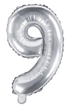 Balon foliowy Cyfra "9", 35cm, srebrny