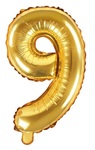 Balon foliowy Cyfra "9", 35cm, złoty