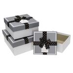 Zestaw pudełek kwadrat paski białe szare (3szt)