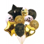 Zestaw 11 balonów 18 urodziny, czarno-złote