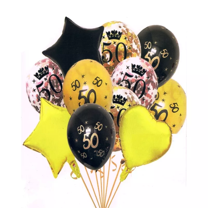 Zestaw 11 balonów 50 urodziny, czarno-złote