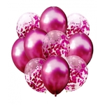 Zestaw 10 balonów chrom + konfetti, różowy