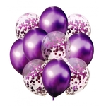 Zestaw 10 balonów chrom + konfetti, fioletowy