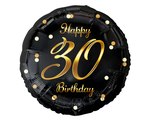 Balon foliowy Happy 30 Birthday, czarny, nadruk złoty, 18"