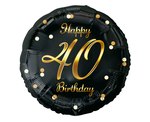 Balon foliowy Happy 40 Birthday, czarny, nadruk złoty, 18"