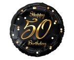 Balon foliowy Happy 50 Birthday, czarny, nadruk złoty, 18"