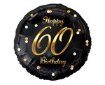 Balon foliowy Happy 60 Birthday, czarny, nadruk złoty, 18"