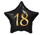 Balon foliowy 18, gwiazda czarna, nadruk złoty, 19"