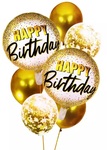 Zestaw 7 złotych balonów Happy birthday - 2 foliowe, 5 lateksowych