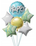 Zestaw 6 balonów okrągłe i gwiazdy Happy birthday, niebieskie