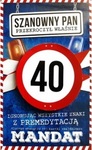 Karnet 40 Urodziny męskie - mandat