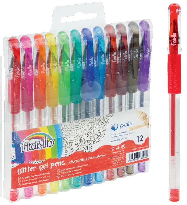 Długopisy żelowe z brokatem 12 kolorów