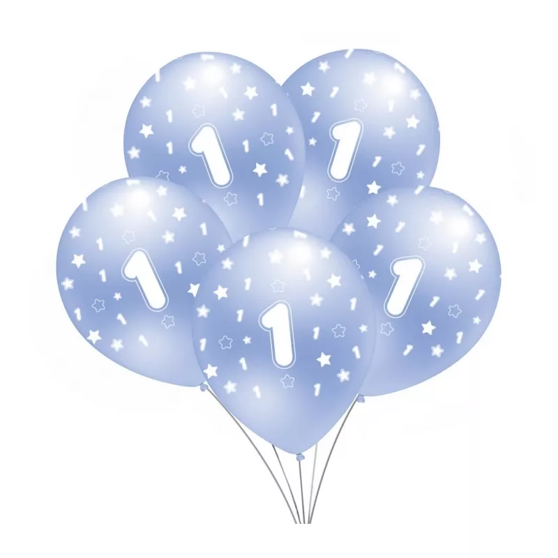 Balon błękitny metalik nadruk "1" B156 30 cm, 5 szt.