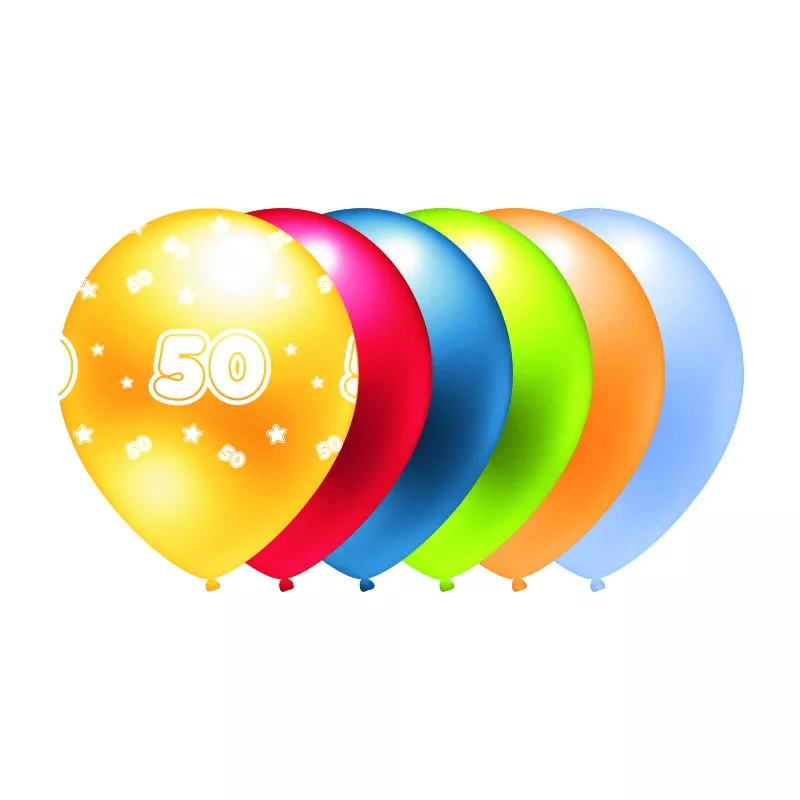 Balon metalik z nadrukiem "50" mix B293 30 cm, 5 szt.
