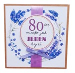 Karnet KW Ręcznie robiony 80 Urodziny lawenda