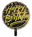 Balon foliowy, okrągły, Happy Birthday, czarny 18" (ok.46cm) BCF-924
