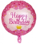 Balon foliowy, okrągły, Happy Birthday, różowy 18" (ok.46cm) BCF-948