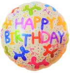 Balon foliowy, okrągły, Happy birthday balonowe pieski 18" (ok.46cm) BCF-174