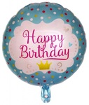 Balon foliowy, okrągły, Happy Birthday, niebieski 18" (ok.46cm) BCF-948
