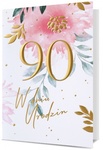 Karnet HM-200 90 Urodziny, złocone, kwiaty HM200-2731