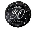 Balon foliowy Happy 30 Birthday, czarny, nadruk srebrny, 18"
