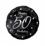Balon foliowy Happy 50 Birthday, czarny, nadruk srebrny, 18"