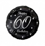 Balon foliowy Happy 60 Birthday, czarny, nadruk srebrny, 18"