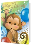 Karnet star Urodziny dziecięce, małpka K.STAR-77