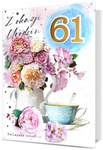 Karnet B6 HM-200 naklejana cyfra Urodziny, różowe kwiaty i filiżanka, brokat HM-200-2770