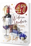 Karnet B6 HM-200 naklejana cyfra Urodziny, wino i prezenty, złocone HM-200-2778