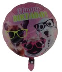 Balon foliowy okrągły, Happy Birthday, pieski w okularach, 45cm