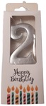 Świeczka urodzinowa cyfra "2" srebrna metalizowana 5cm