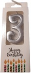 Świeczka urodzinowa cyfra "3" srebrna metalizowana 5cm