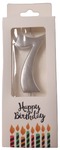 Świeczka urodzinowa cyfra "7" srebrna metalizowana 5cm