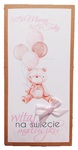 Karnet DL Ręcznie robiony Narodziny dziewczynka, miś i baloniki N-21