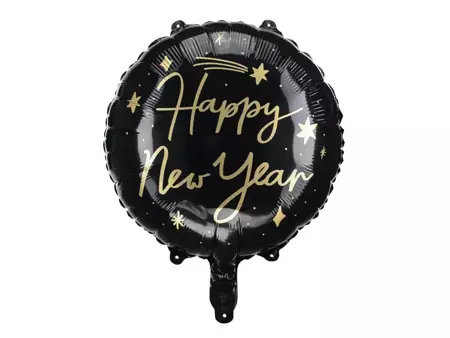 Balon foliowy Happy New Year, 45cm, czarny